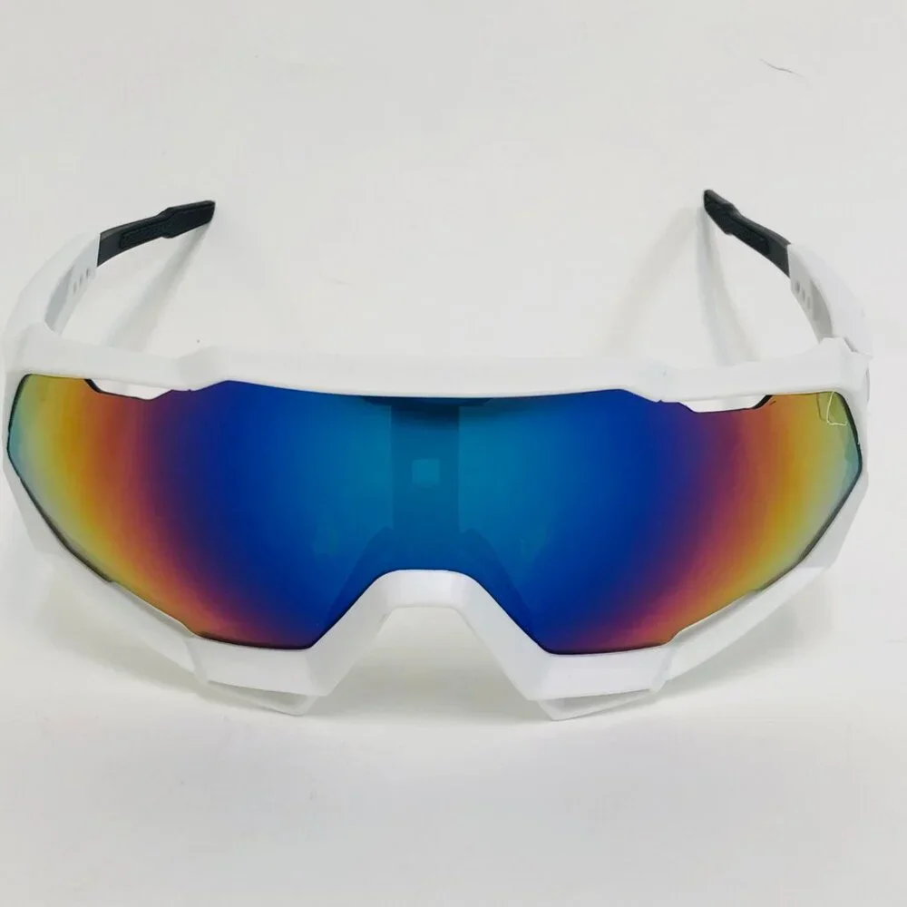 Sport Men Sunglasses Outdoor White Frame Blue Mirror Lens Beach Shades‎ Lentes